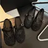 Chinelos Crochê Rede Vazada Uma Linha para Mulheres 2025 Novos Sapatilhas Bico Redondo Sapatos de Ballet Mary Jane Trançado