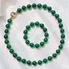 Pulsera y Collar de Calcedonia Natural Verde Imperial Verde 7A de Alta Calidad de 12 mm Juego de Regalo para el Día de la Madre