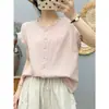 Moda Simple Temperamento Elegante Doble Capa Gasa Ropa Hermosa Cuello de Encaje Camisa de Mujer Super Llamativa Algodón Holgado Ropa de Mujer