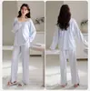 Conjunto de Pijama de Cardigan de Manga Larga y Pantalón Largo de Jacquard de Algodón Puro para Mujer Primavera y Otoño 2026, Ropa de Casa de Encaje para Mujer Estilo Pequeño Fragante