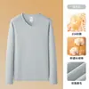 Camiseta de Manga Larga con Cuello en V Cepillado por Ambos Lados, Algodón Puro de Peso Pesado de 310 g para Hombre, Nueva Camiseta de Capa Base para Hombre Otoño e Invierno 2026