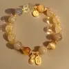 Pulsera de Cristal Dorado Natural Piedra Lunar Cristal Pulsera de Ojo de Tigre que Traga Oro Hilo de la Fortuna para Novia Regalo