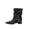 Bota corta versátil de estilo europeo y americano, con pliegues, punta fina, tacón grueso, diseño de caña apilada 2026, nueva bota adelgazante para mujer