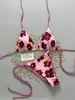 Bikini Retro Europeo con Estampado Floral para Mujer Verano Cuadros Rosas con Cordones Traje de Baño de Dos Piezas Sexy para Vacaciones en la Playa