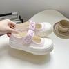 Sapatos de Lona Mary Jane Creme Pall Solado Grosso Sapatos Aquecidos Sapatos Casuais de Festival Borboleta para Menina Francesa Sapatos Femininos