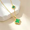 Cadena de Acero Inoxidable Collar de Cuatro Hojas Doble Cara para Mujer Alto Valor Tendencia de Moda Colgante de Circonita Microincrustada Dos Formas de Llevar