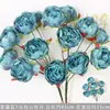 Flores artificiales Azul Niebla Salón de Bodas Flores de Seda Arreglo Floral de Boda Peonía Azul Rosa Abanico de Niebla Palma