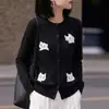 Nuevo cárdigan de punto fino de lana para Otoño/Invierno 2026 para mujer, cuello redondo, manga larga, jacquard de gato, corte holgado, top versátil