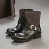 Jie Zou Otoño 2026 Nuevo Estilo Primera Capa Piel de Vaca Hebilla de Ropa de Trabajo Botines Cortos Retro Temperamento de Viaje Versátil Zapatos de Mujer