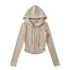 Cárdigan Sexy de Cintura Pequeña Otoño e Invierno Manga Larga para Mujer Cepillado Espesado Cintura Adelgazante Aspecto Camiseta Corta de Cintura Alta Sudadera con Cremallera
