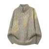 Nuevo Suéter de Punto Trenzado con Media Cremallera Estilo Vintage Otoño/Invierno 2026 para Hombre, Camisa Base Holgada con Cuello Alto, Suéter Casual de Moda
