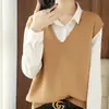 Elegante Casual Outono Gola V Novo Estilo Colete Outerwear 2023 Tricô Solto Colete Regata Suéter Cruzado Feminino