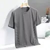 Camiseta de seda helada de verano para hombre, cuello redondo, color liso, secado rápido, manga corta, deportiva, holgada, fina, transpirable, de media manga