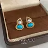 Brincos de Tarraxa Flor Azul Turquesa Vintage para Mulheres, Design Único, Brincos Exquisitos Tendência 2026, Acessórios de Orelha de Luxo Leve de Alta Qualidade