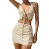 Bikini de Cor Sólida con Lazo Transfronterizo para Mujer de Vacaciones Nuevo 2026 Vestido de Playa Traje de Baño Aguas Termales Traje de Baño de Dos Piezas Europeo y Americano