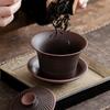 Cuenco con Tapa de Cerámica Morada Creativa con Patrón de Cuchillo Sancai para Preparar Té, Se Puede Colgar, Cuenco con Tapa Sancai, Herramienta de Gama Alta para Preparar Té en Casa