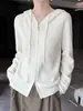 Cardigan de Tricô com Capuz de Lã Pura, Manga Longa, Zíper Duplo, Cor Sólida, Suéter Solto de Lã, Top - Nova Coleção Outono/Inverno 2026