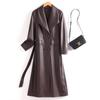Trench Coat de Couro de Comprimento Médio com Cinto, Ajuste na Cintura, Emagrecedor, Novo Estilo Primavera e Outono, Jaqueta de Couro Elegante e da Moda