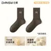 Calcetines de algodón puro para mujer para primavera y otoño, calcetines de media pantorrilla sin costuras, estilo universitario, calcetines bordados con lazo, calcetines grises apilados estilo coreano