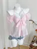 Camiseta Doce de Cor Sólida com Gola Halter em V Estilo Coreano, Novo Estilo Versátil de Dama Suave para Primavera/Verão 2026