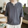 Camiseta Bordada de Manga Corta Estilo Tang para Hombre Tallas Grandes Extensas Moderna para Hombre Gordo Holgada Cuello en V Media Manga Verano Vintage Estilo Chino