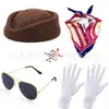 Set de Accesorios de Auxiliar de Vuelo para Cosplay de Halloween: Sombrero de Auxiliar de Vuelo, Bufanda, Guantes, Gafas de Sol, Pin de Avión, Accesorios para Actuación en Escenario