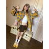 Camisa a Cuadros Amarilla Retro Americana para Mujer Camisa de Otoño de Manga Larga Suelta para Pareja Chaqueta Protectora Solar con Sentido del Diseño
