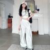 Traje corto de ombligo de manga corta estilo coreano para niñas Ropa de actuación de jazz para niños Ropa deportiva de práctica de baile callejero moderna y genial para niñas