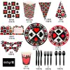 Amazon Vermelho e Preto Tema Festa Cassino Poker Decoração de Aniversário Layout da Festa Conjunto Descartável