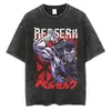 Camiseta Lavada de Anime Japonês Harajuku Streetwear Gráfica Vinil