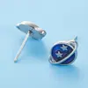Pendientes de Gota de Aceite de Dibujos Animados Espaciales Estilo Coreano Acero Inoxidable Cielo Estrellado Planeta Azul Luna Creciente Mini Lindos Versátiles para Estudiantes