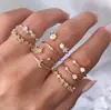 Anillo de Diamante Geométrico Estrella Luna de Venta Caliente Europea y Americana Anillos de Dedo Conjuntos Retro Creativos para Mujer Accesorios