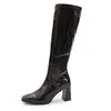 Botas de Mujer para Comercio Exterior Otoño/Invierno 2026, Botas Elásticas de Charol, Punta Cuadrada Metálica, Tacón Alto Grueso, Botas de Moda Adelgazantes