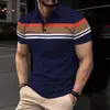 Camisa Polo Casual de Negocios para Hombre de Manga Corta con Rayas Multicolor Cuello Camisero Fresca y Transpirable Polo Estampado de Manga Corta para Hombre