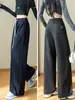Pantalones Rectos de Talla Grande para Mujer de Primavera y Otoño, Cintura Alta, Sueltos, Adelgazantes, Modernos, para Mujeres de Talla Grande, con Caída, Casual, Pantalones de Pierna Ancha hasta el Suelo