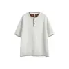Camiseta Bordada Retrô Estilo Étnico Ace com Gola Henry Manga Curta Masculina Camisa Básica de Verão Camiseta Solta Ht1009