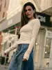 Amazon Top Corto de Punto Acanalado de Manga Larga Estilo Chica Picante Ajustado Camisa Base Y2K Versátil para el Trabajo