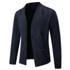 Novedad Otoño e Invierno Transfronteriza Suéter Casual de Punto para Hombre Versátil Cárdigan Forrado de Polar Chaqueta de Punto de Punto a Cuadros Talla Grande