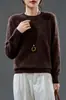 Suéter de Punto Fleece con Cuello Redondo de Cachemira para Mujer, Estilo Otoño e Invierno, Lana Merino Australiana, Suéter Holgado y Suave