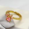 Venta caliente anillo de huella de pata con baño de oro de 24k y zircón de diamante rosa temperamento lindo animal garra de perro garra de pollo anillo de zircón