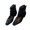 Zapatos de mujer de estilo western retro, botines de corte bajo ajustados, huecos, con hebilla, aumento de altura interno, versátiles, de retazos tejidos, con punta cuadrada y tacón bajo
