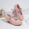 Sapatos de Salto Alto Femininos Quatro Estações, Sapatos de Couro Rosa para Crianças, Sapatos de Princesa para Meninas Pequenas, Sapatos de Dança Lantejoulas para Passarela Estudantil