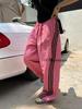 Pantalones deportivos casuales a rayas de calle alta para mujer en verano Diseño americano de secado rápido Pantalones casuales rectos de pierna ancha de tres rayas