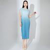 Vestido Gradiente Moda Feminino Verão Gola Redonda Manga Curta Solto Cadarço Comprimento Médio Moderno Versátil Saia Plissada