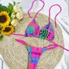 Nuevo estilo europeo y americano, bikini sexy de dos piezas estampado, de cintura alta, con cuello halter y tiras de atar, perfecto para la playa