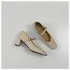 Versão em Pele de Ovelha~Salto Médio de ~5,5cm Primavera Estilo Francês Versátil para o Dia a Dia Couro Genuíno Bico Quadrado Baixo Retrô Sapatos Mary Jane