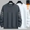 Moletom masculino, novo estilo outono e inverno, gola redonda, corte solto, forrado com fleece, sem capuz, blusa de puxar, jaqueta masculina de manga comprida, versátil