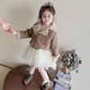 Conjunto de Couro com Lã para Meninas Outono e Inverno 2025 Novo Estilo Vestido da Moda para Bebê Conjunto de Duas Peças de Inverno