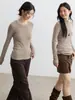 Camiseta interior de seda y lana para otoño e invierno para mujer, modelo nuevo 2026, suéter de punto simple y versátil, top ajustado de cuello redondo suave