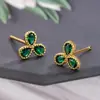 Nuevos Pendientes de Flor de Trébol Esmeralda Estilo Retro, Pendientes de Pétalos de Circonita Verde de Lujo Ligero, Pendientes Exquisitos para Mujer